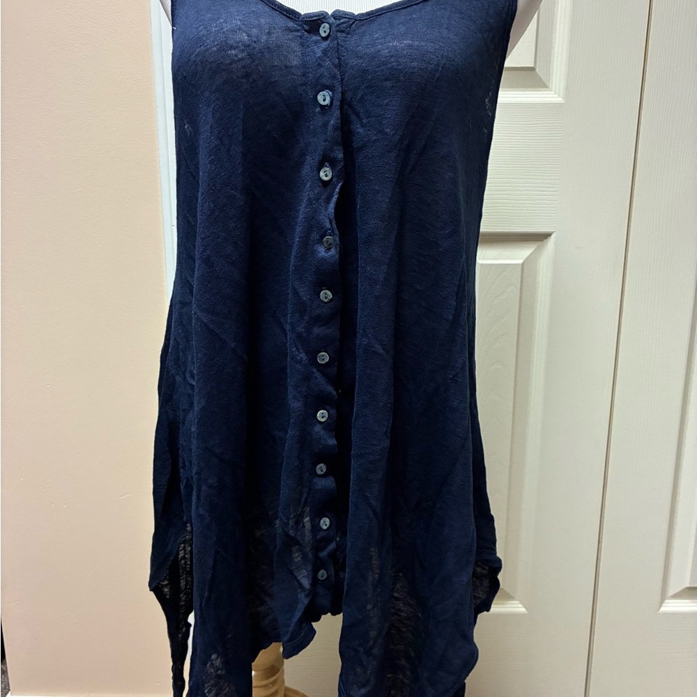 Icantoo Navy Blue Size XL Asymmetrical Sleeveless Tunic